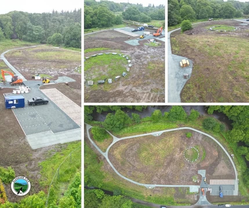 GCDA aerial collage of Dal an Duie Field during development, showing the loop path and parking area