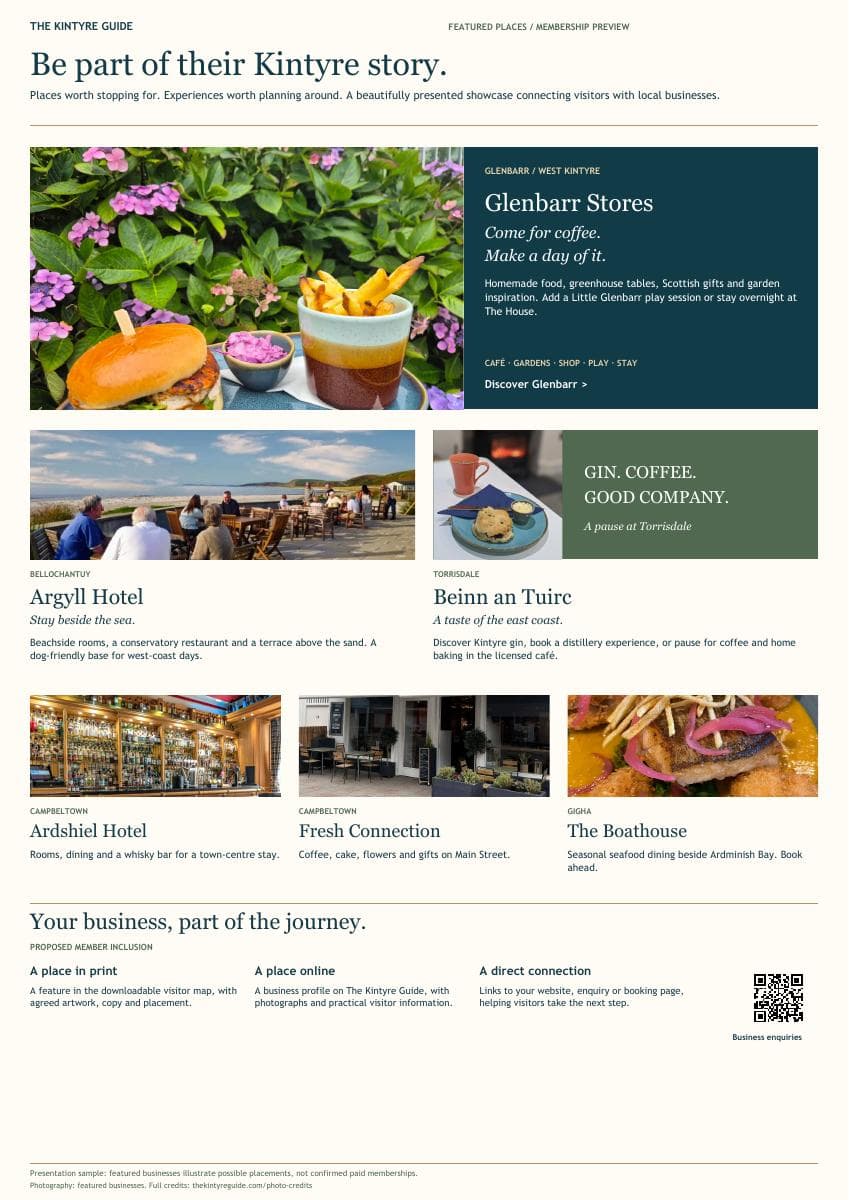 Reverse · featured-business presentation for The Kintyre Guide A4 membership example