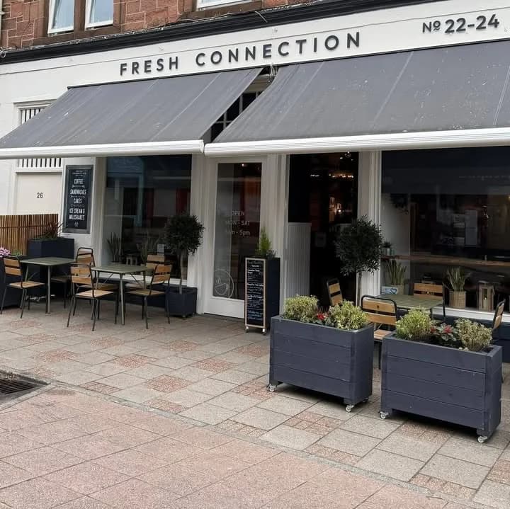 Fresh Connection at 22–24 Main Street, Campbeltown, with outdoor tables and planters