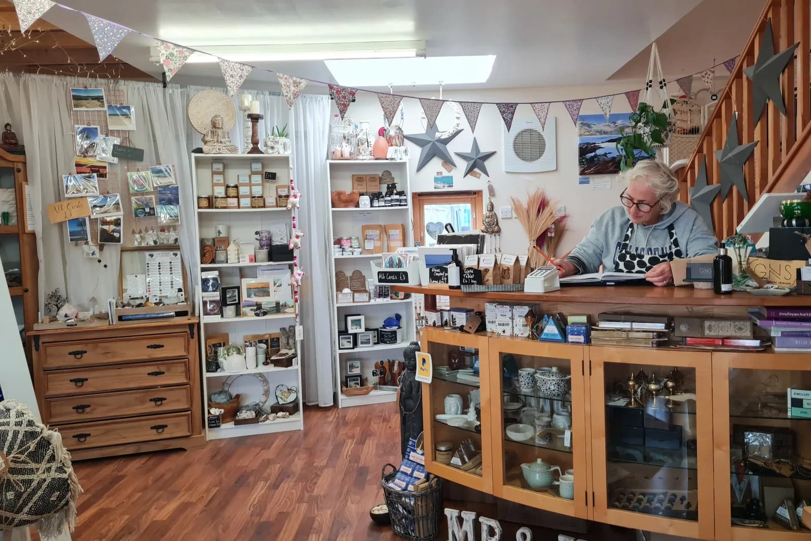 Product displays and the counter inside Gigha's Natural Skincare shop
