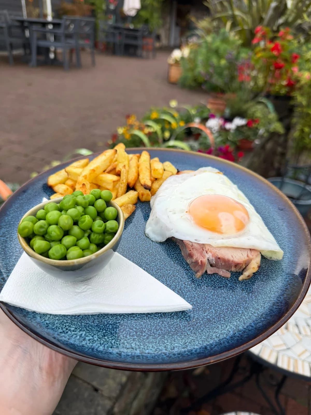 Ham, egg, chips and peas at Glenbarr Stores