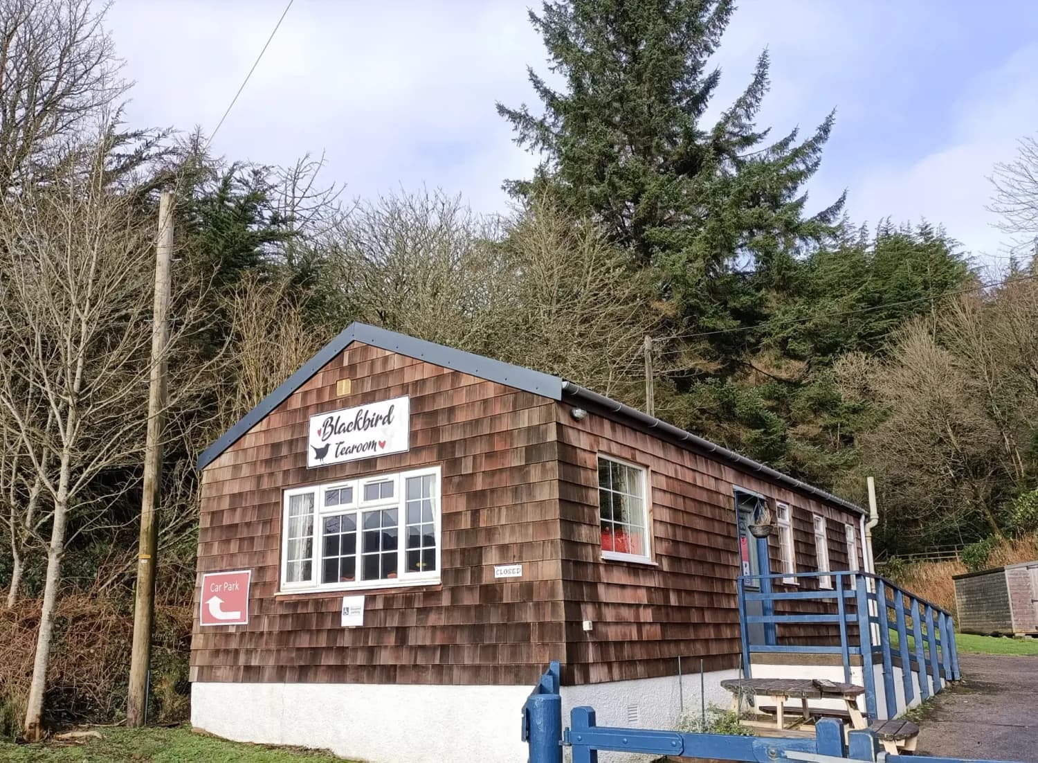 The timber-clad Blackbird Tearoom in Carradale with its entrance ramp